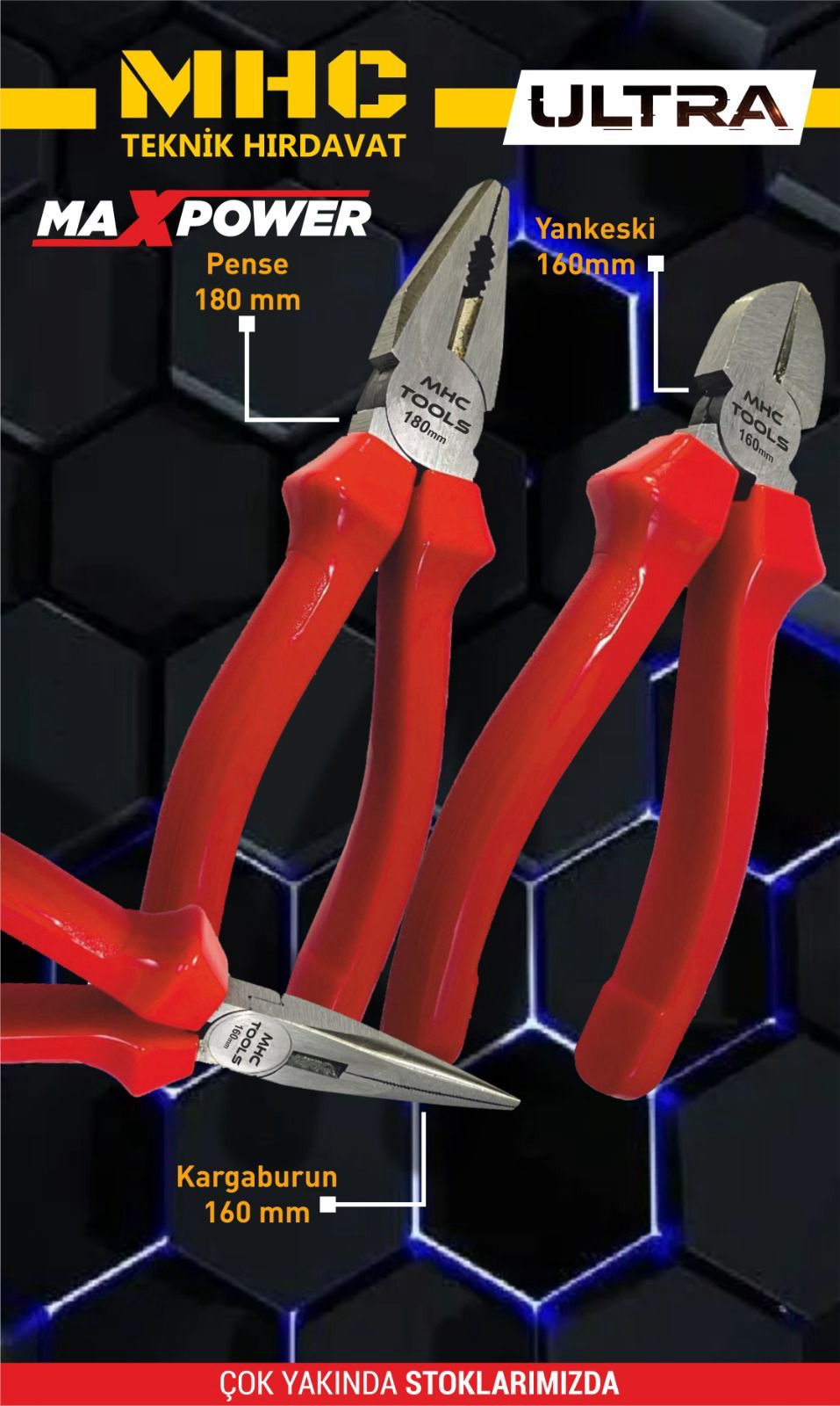 MHC TOOLS GÜMÜŞ OKSİT YANKESKİ KIRMIZI İZOLE 160 MM